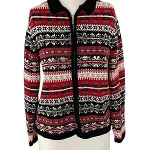 Vintage Designers Studio Originals Sweater Red Nordic Full Zip Knit Size S